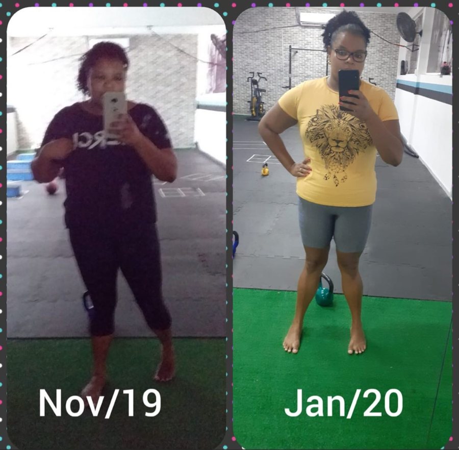 Antes e depois de aluna entre novembro de 2019 e janeiro de 2020