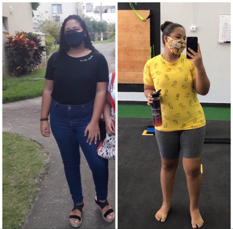 Antes e depois de aluna, menos 6 kg em um mês